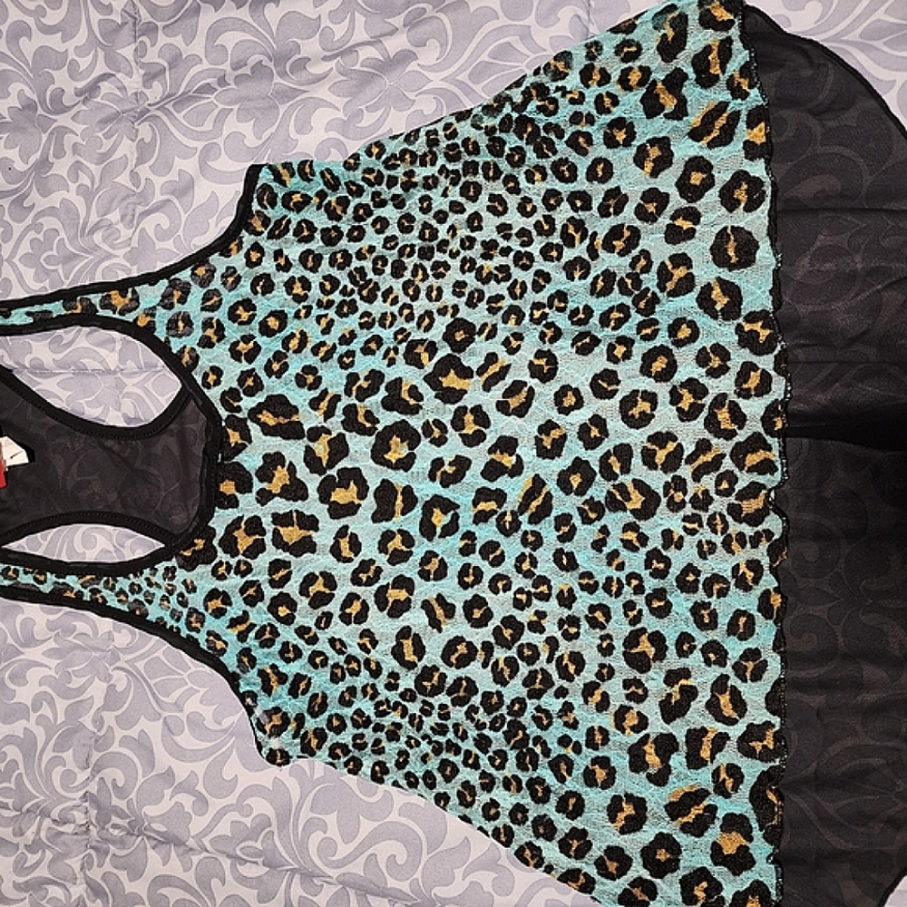 Leopard Print Tank Top with Black Mesh